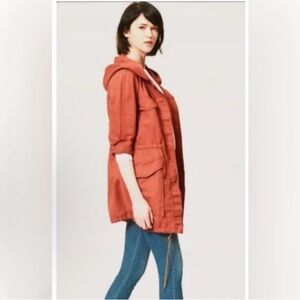 LOFT Rust Oversized Hooded Utility Jacket with Pockets and Zipper Closure